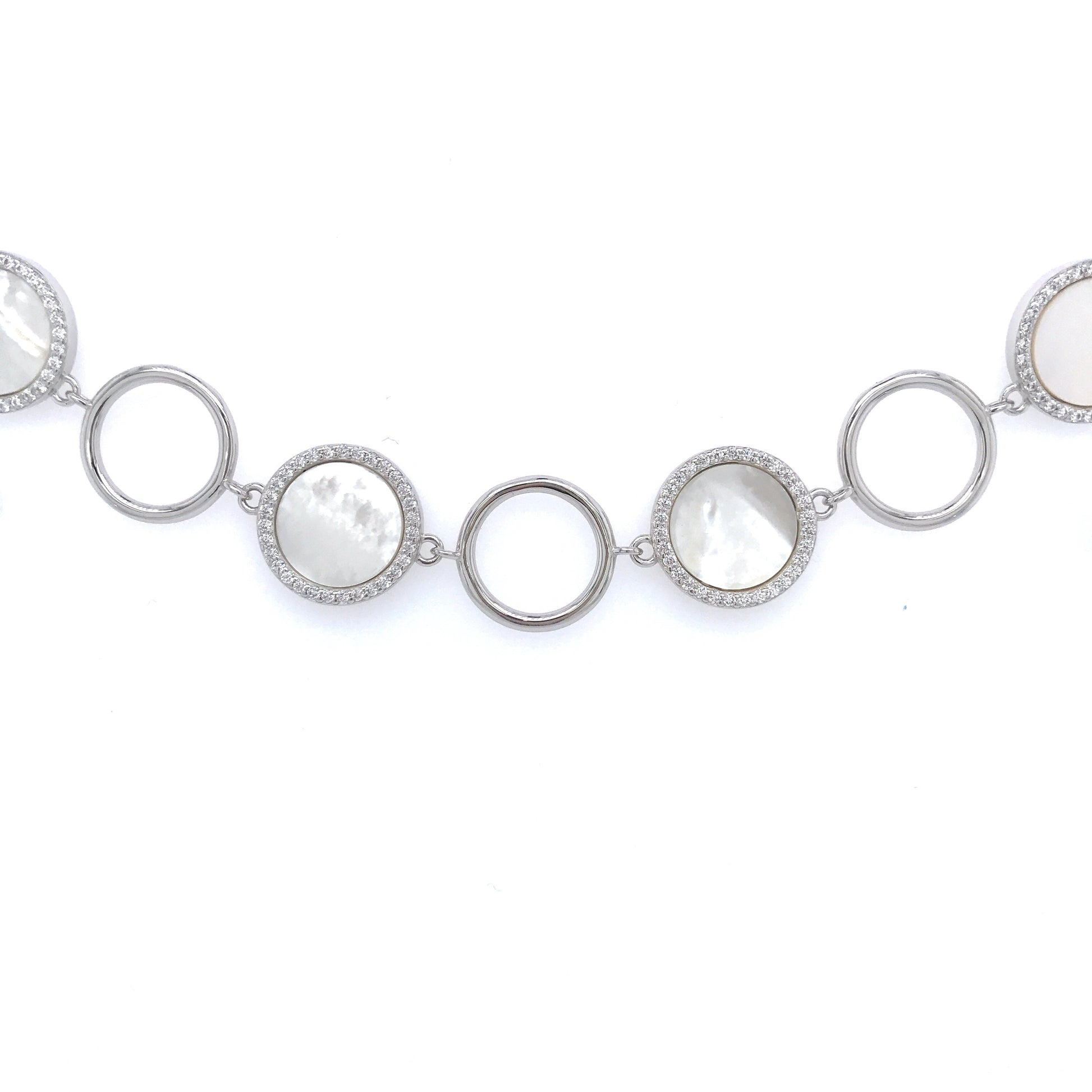 Sterling Silver Mother of Pearl Circle Link Bracelet - HK Jewels