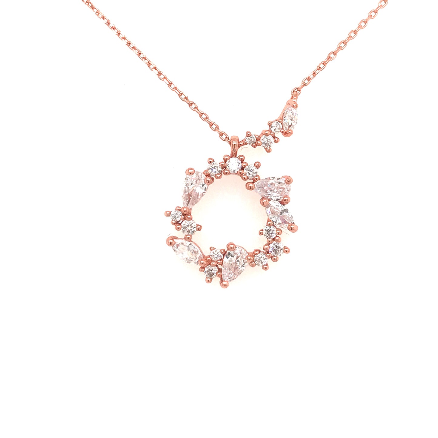 Sterling Silver Rose Gold Plated CZ Necklace - HK Jewels
