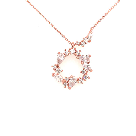 Sterling Silver Rose Gold Plated CZ Necklace - HK Jewels