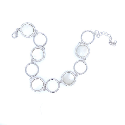 Sterling Silver Mother of Pearl Circle Link Bracelet - HK Jewels