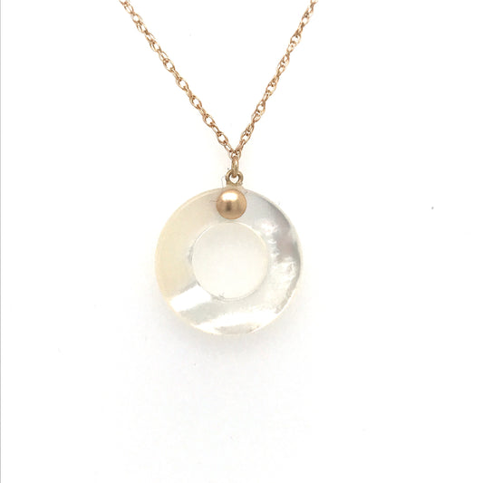 14k Mother Of Pearl Circle Necklace - HK Jewels