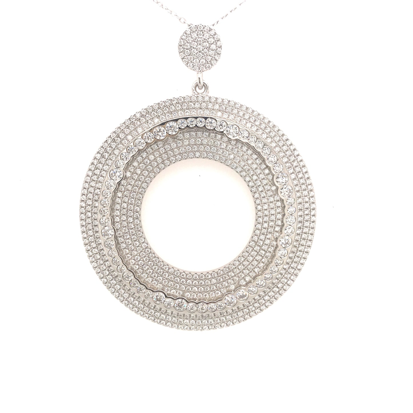 Sterling Silver Rhodium Plated Micropave Circle Pendant - HK Jewels