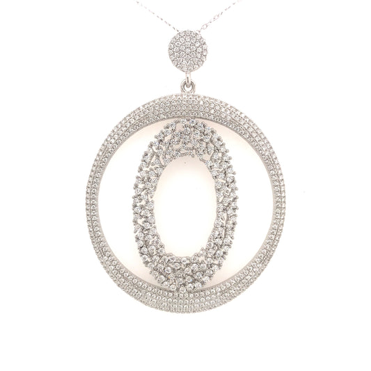 Sterling Silver Micropave Circular And Oval Pendant - HK Jewels