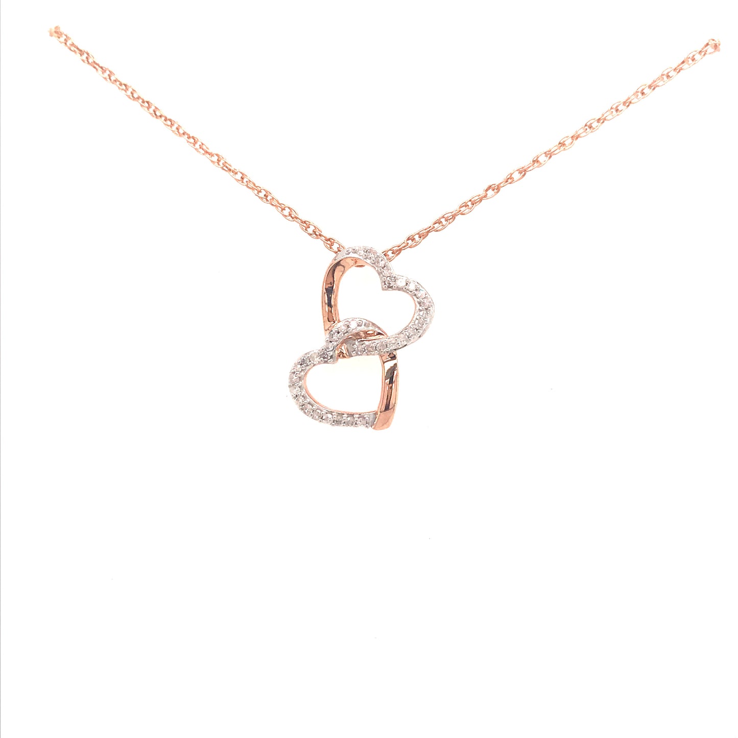 10K Rose Gold Micropave Double Hearts Necklace - HK Jewels