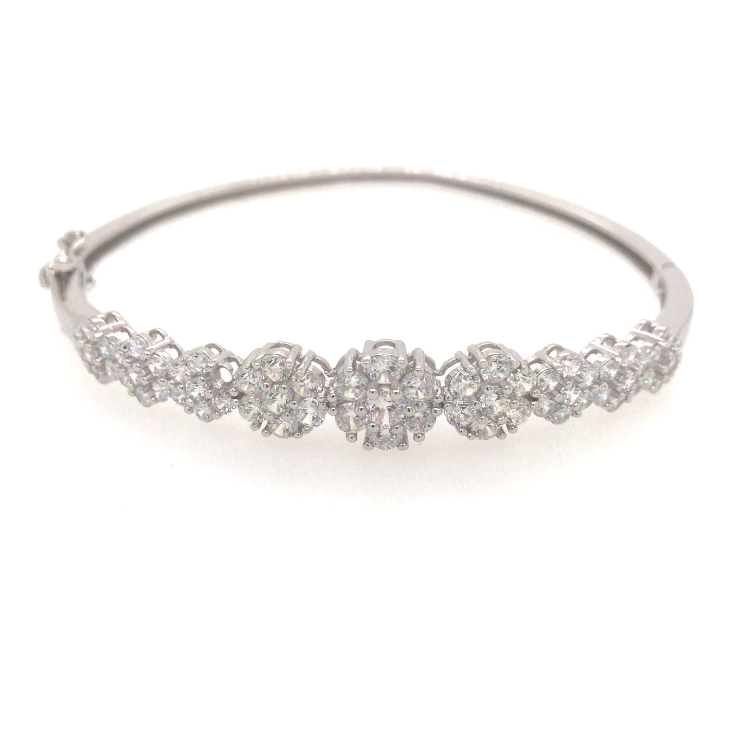Sterling Silver Flower Shaped CZ Bangle Bracelet - HK Jewels