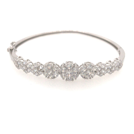 Sterling Silver Flower Shaped CZ Bangle Bracelet - HK Jewels