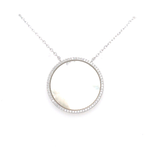 Sterling Silver Mother Of Pearl With CZ Border Necklace - HK Jewels