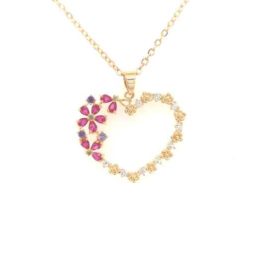 Floral Heart Outline Pendant - HK Jewels