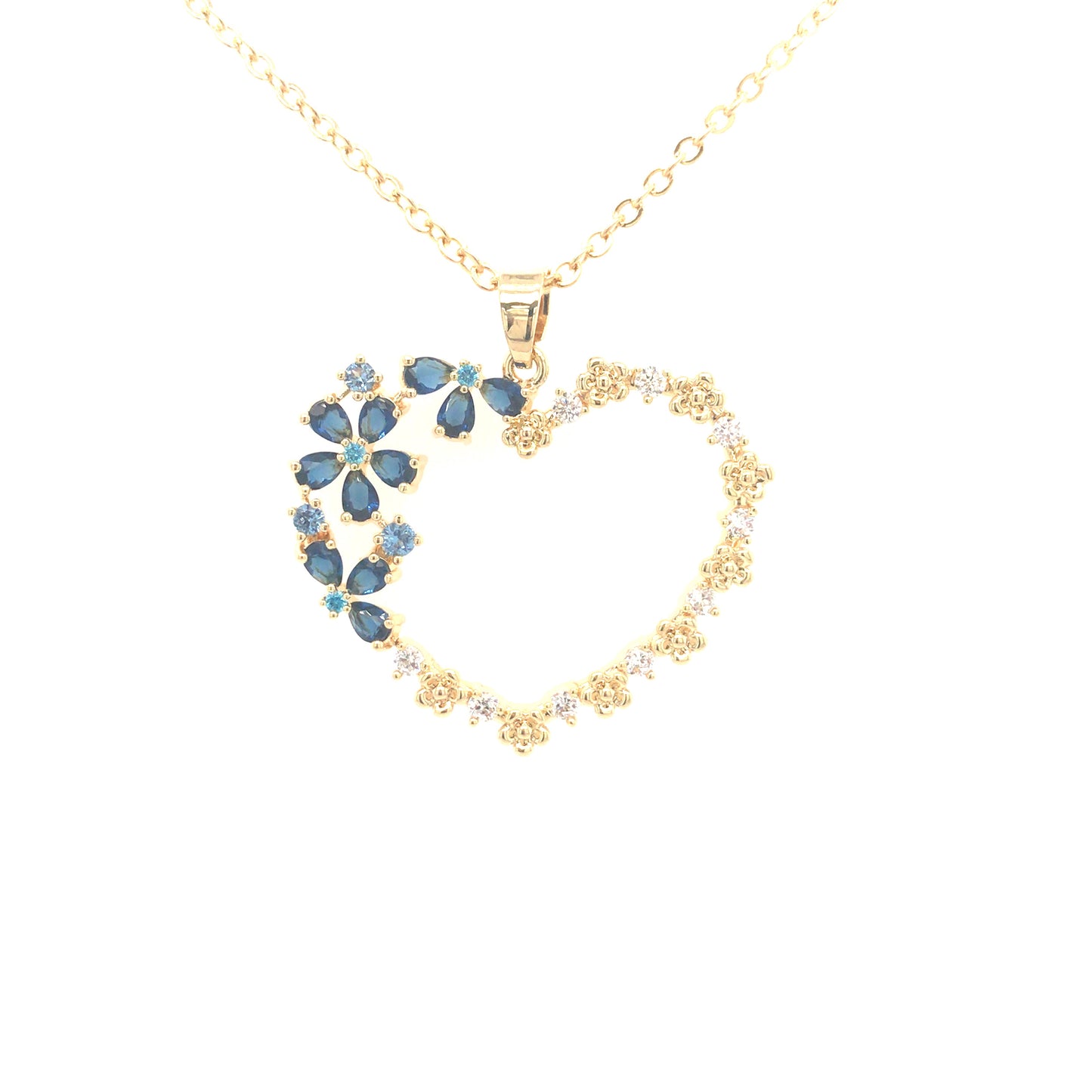 Blue Floral Heart Outline Pendant - HK Jewels