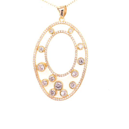 Sterling Silver Gold Plated Oval CZ Pendant - HK Jewels