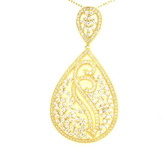 Sterling Silver Gold Plated Large Teardrop CZ Pendant - HK Jewels