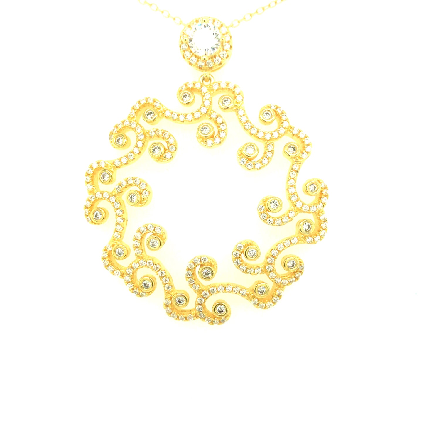 Sterling Silver Gold Plated Swirl CZ Pendant - HK Jewels