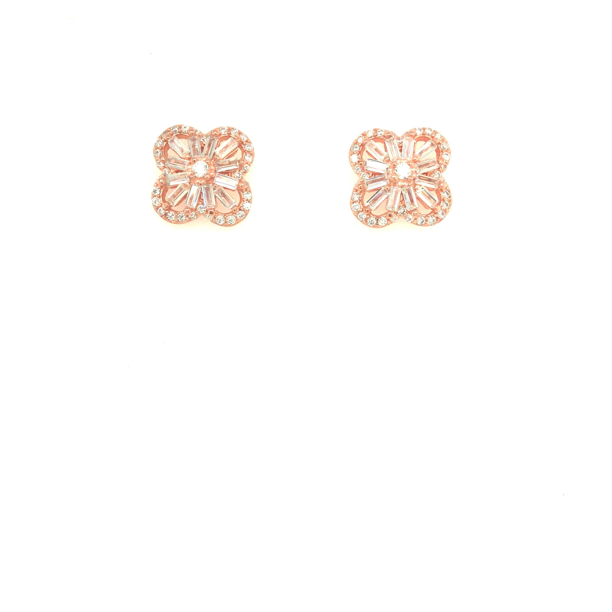 Sterling Silver Rose Gold Plated Clover Stud - HK Jewels