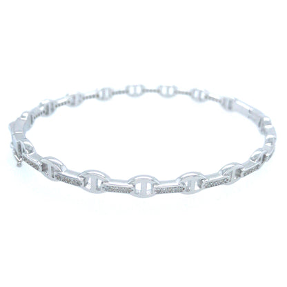 Sterling Silver Tricolor Link Bangle - HK Jewels