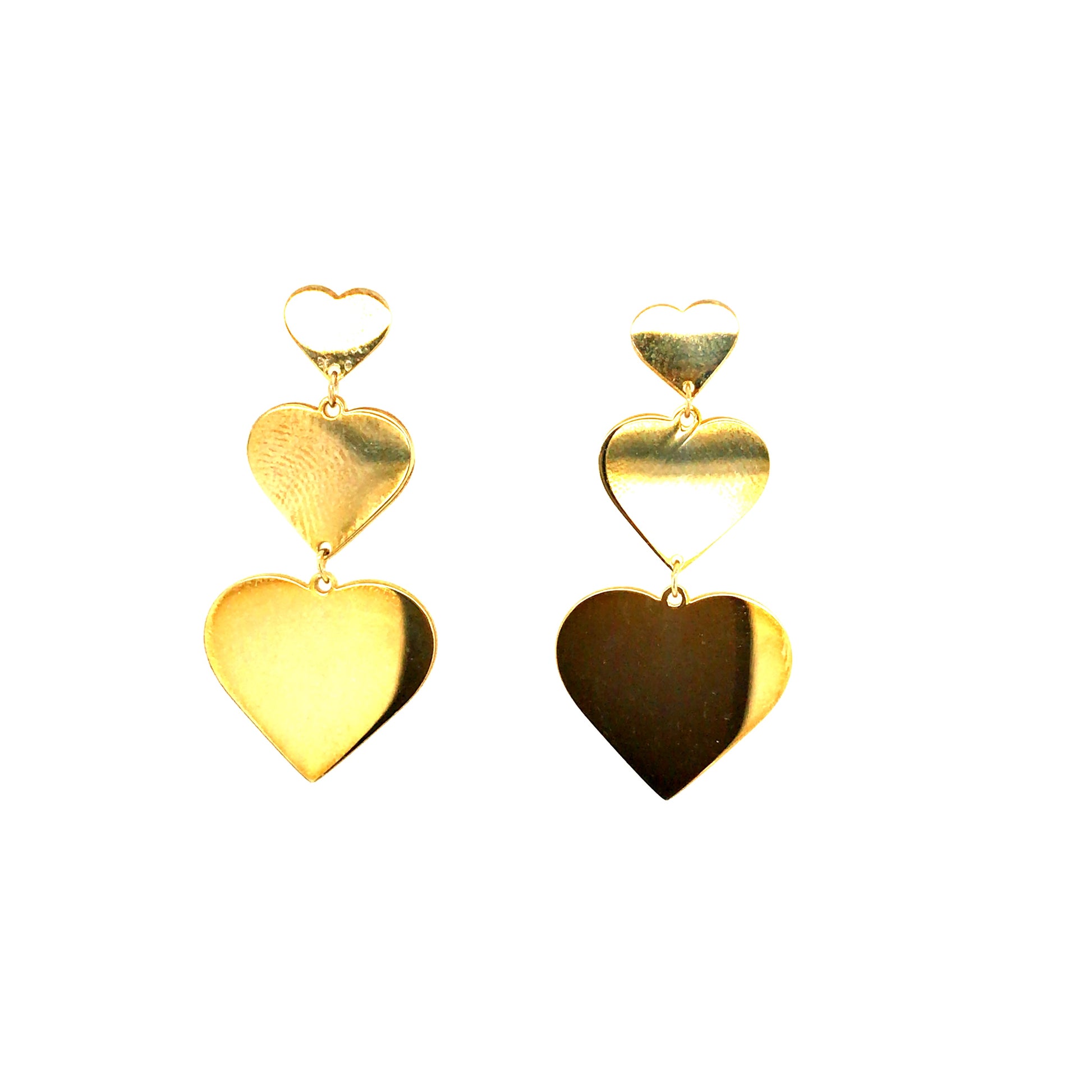 Sterling Silver Gold Plated Three Heart Earring - HK Jewels