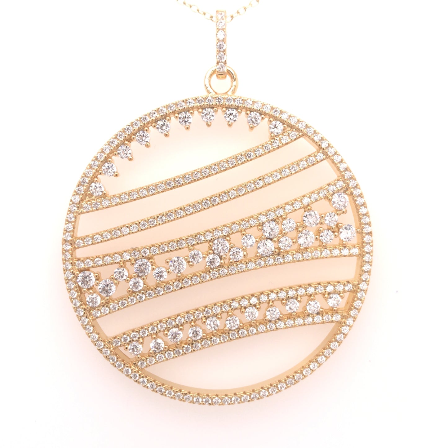 Sterling  Silver Gold Plated Circle with CZ Pendant - HK Jewels