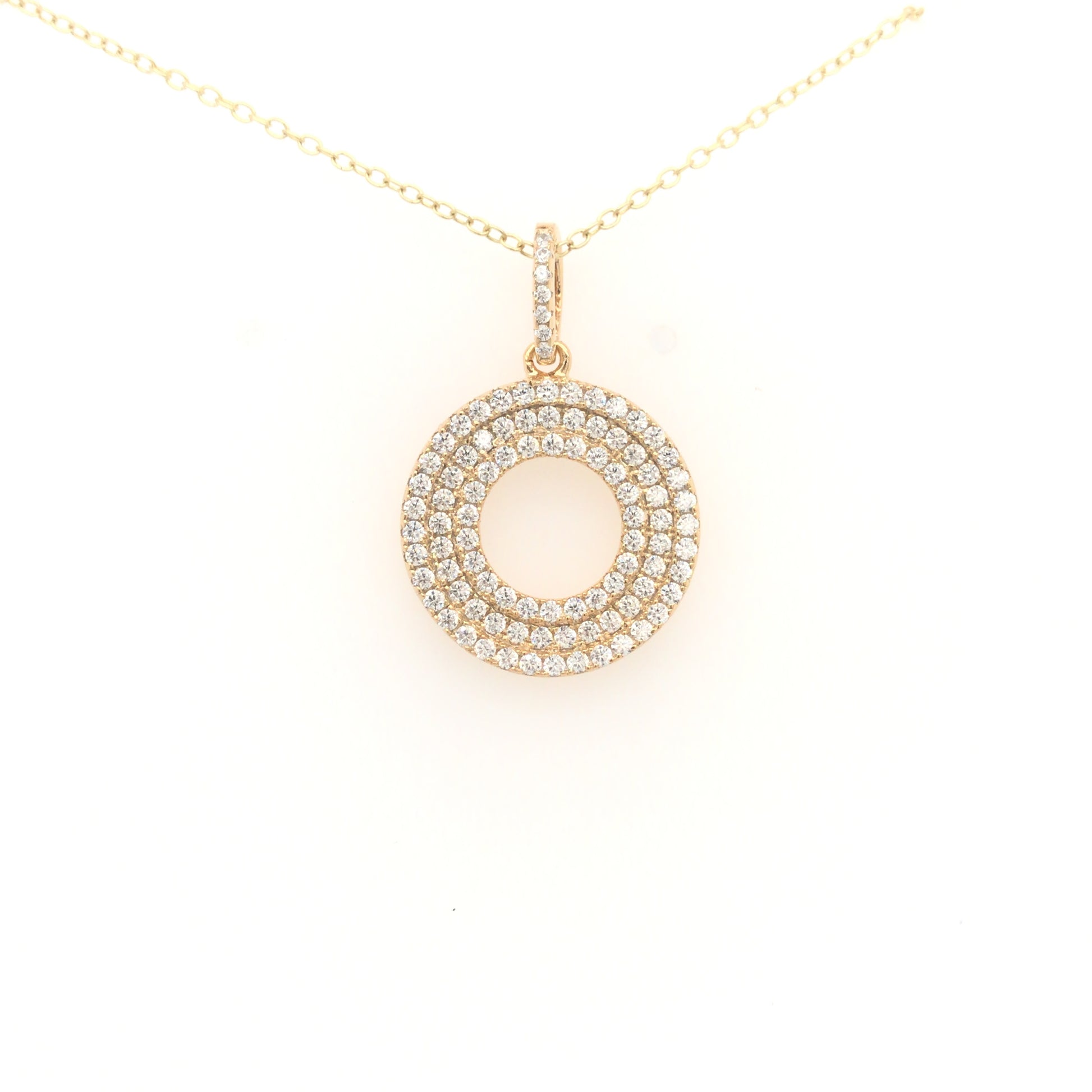 Sterling Silver Gold-Plated Micropave Circle Pendant - HK Jewels