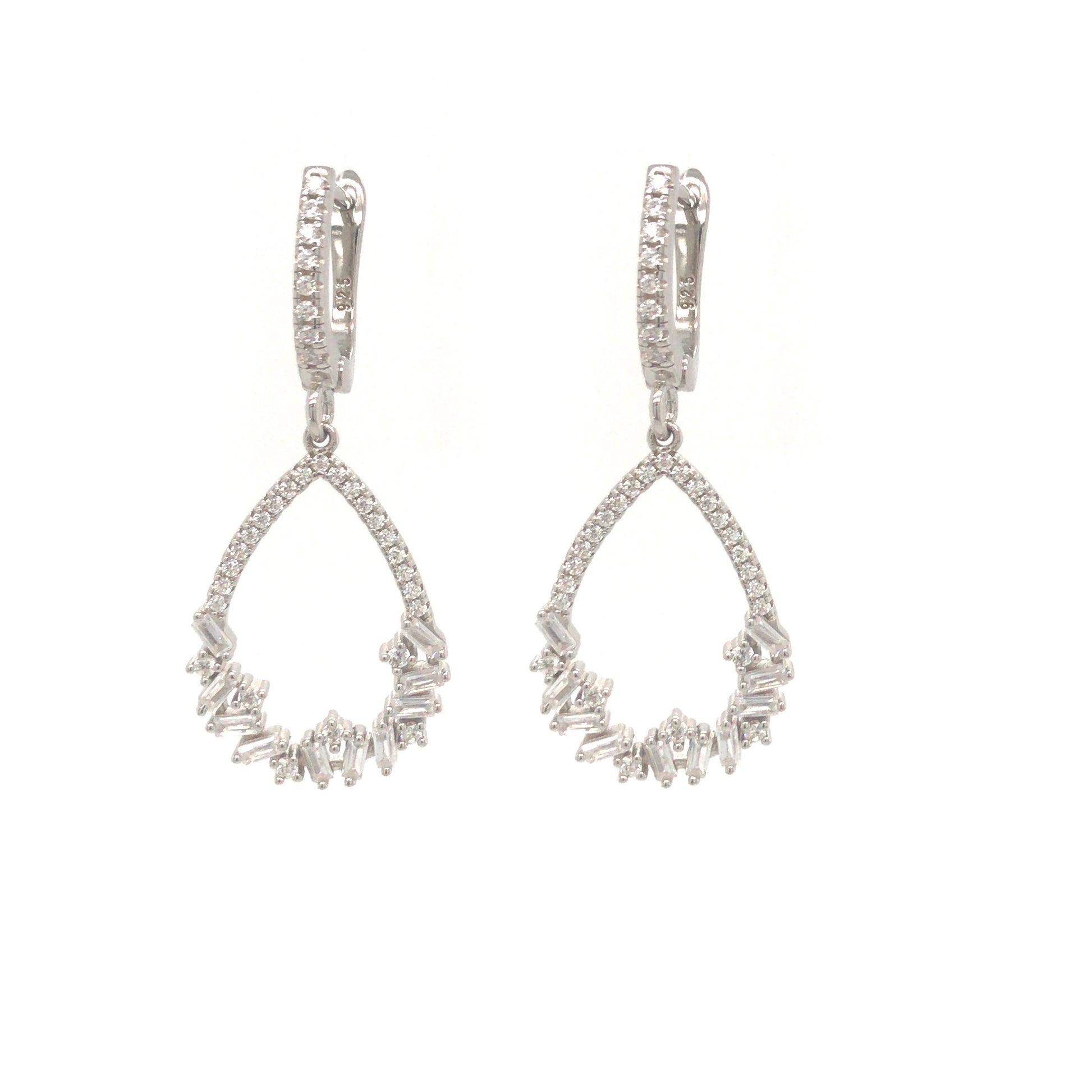 Sterling Silver Teardrop with Baguettes Earrings - HK Jewels