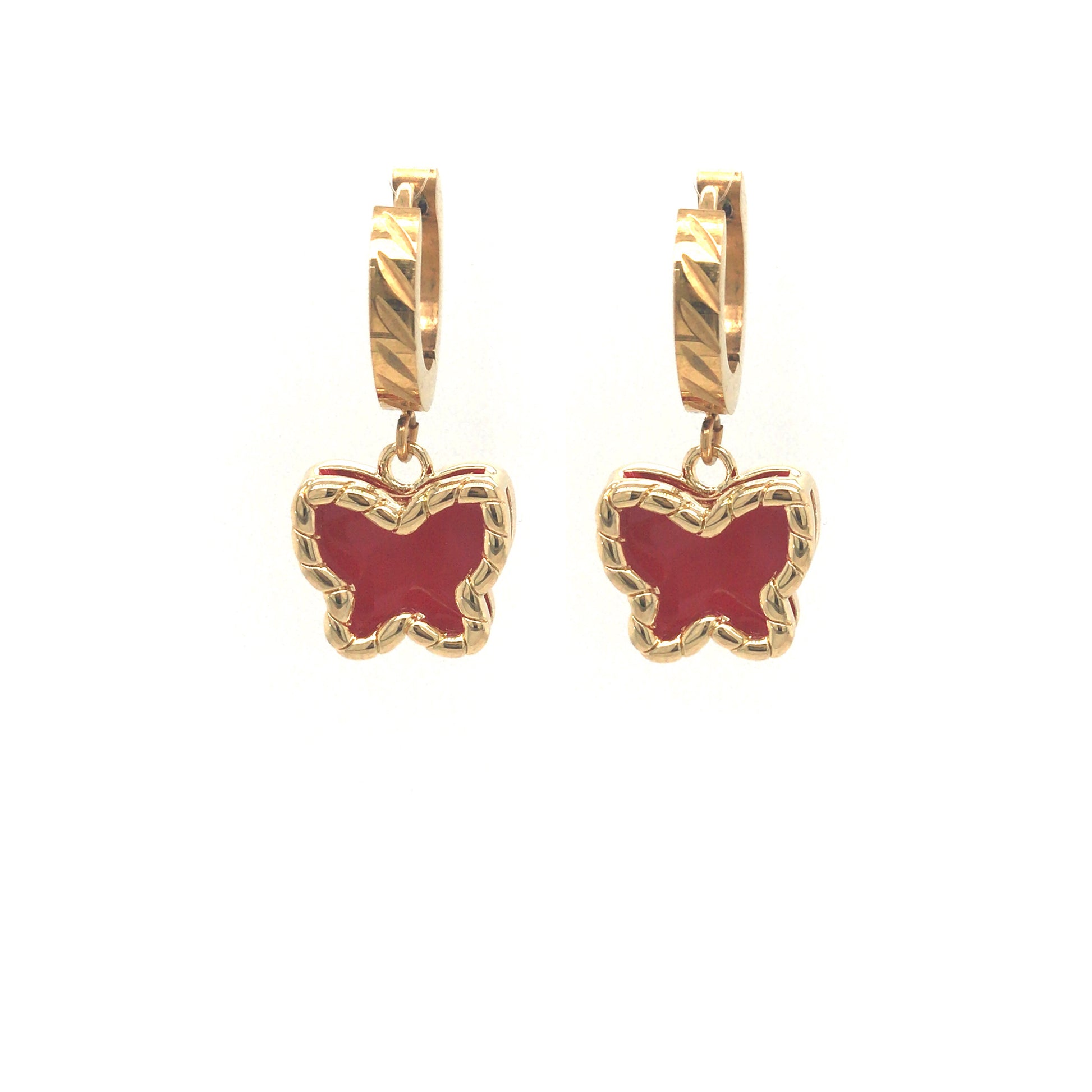 Medium Gold Frame Red Enamel Butterfly Earring - HK Jewels