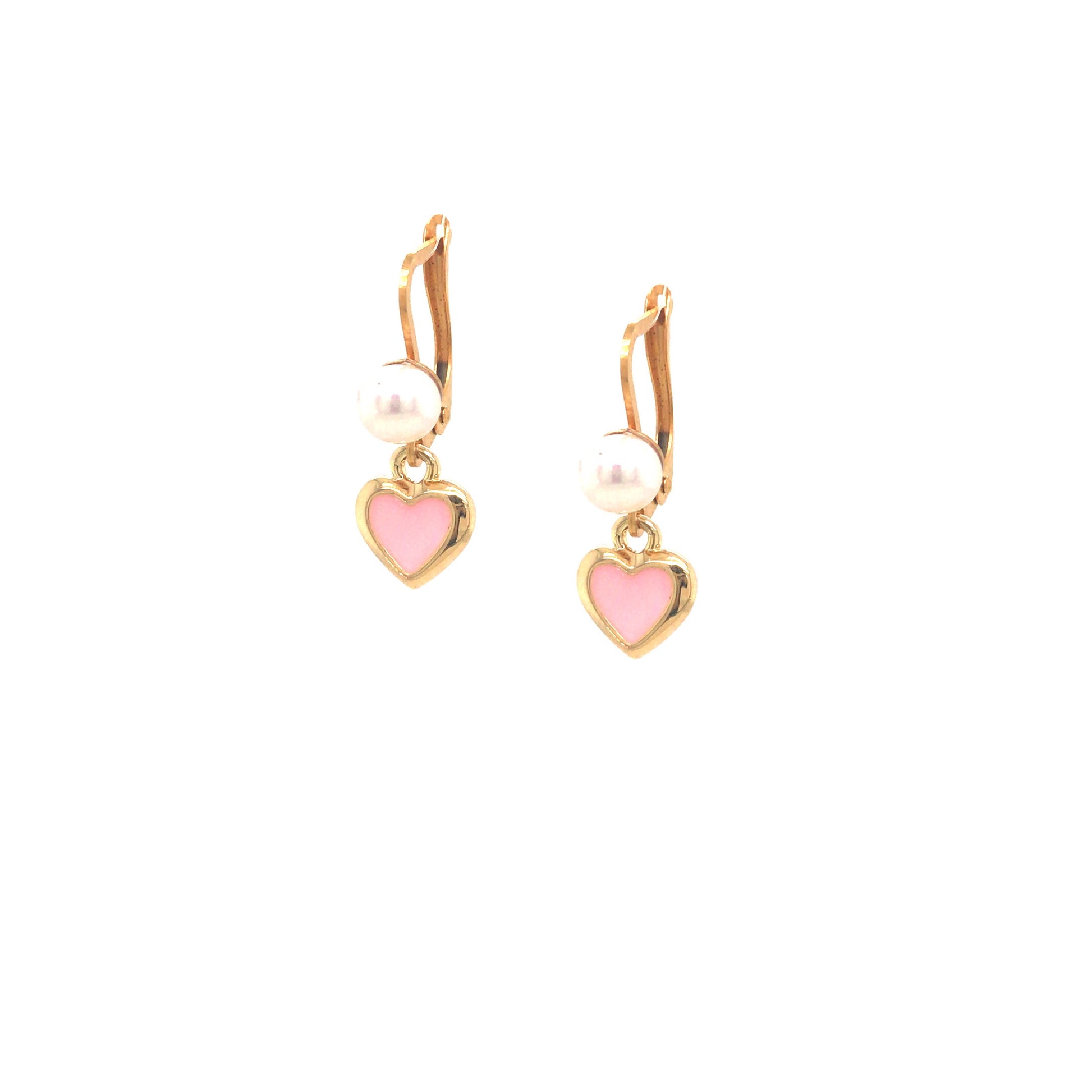 Tiny Pink Framed Heart And Pearl Earring - HK Jewels