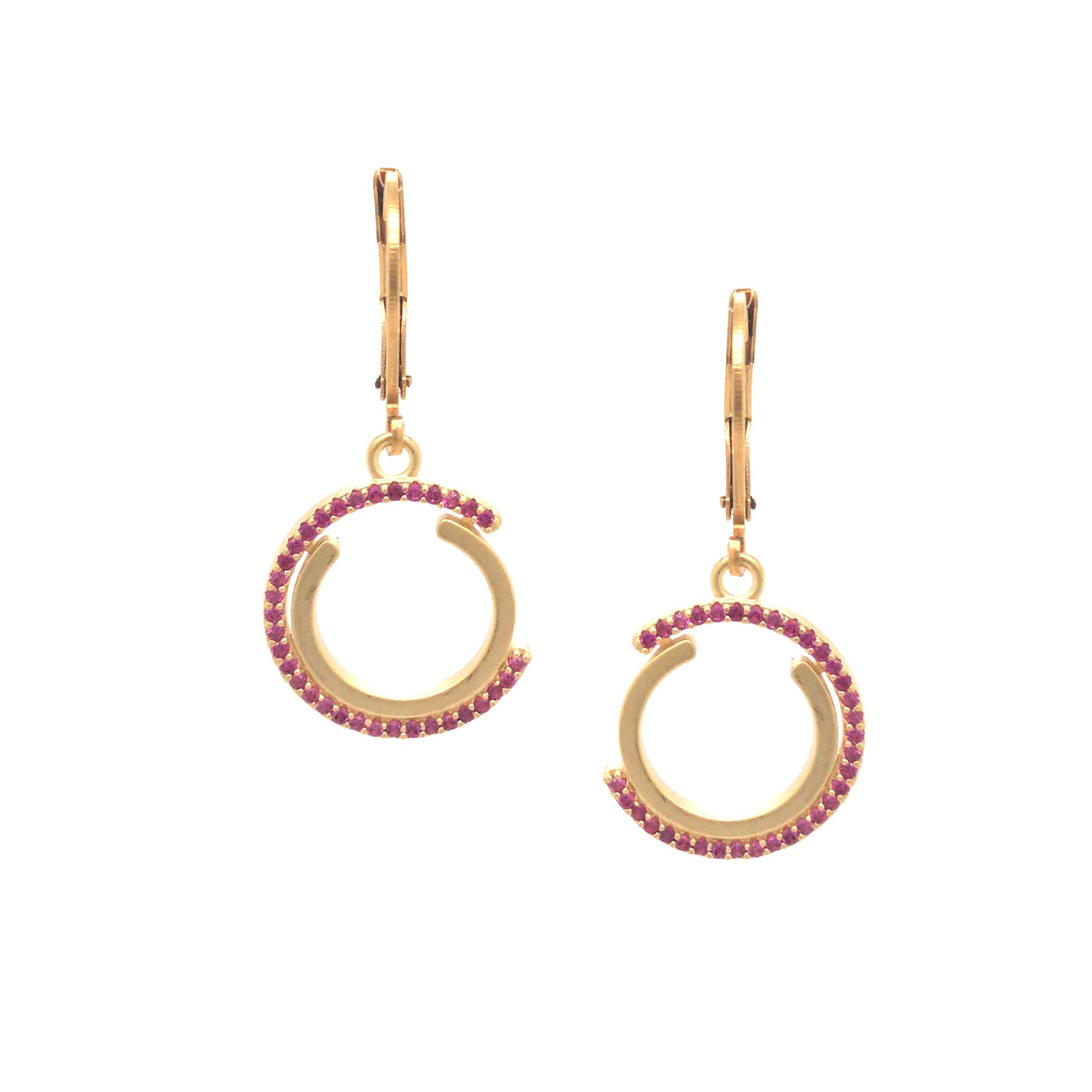 Matte Gold Concentric Circle Earring (Fuchsia) - HK Jewels
