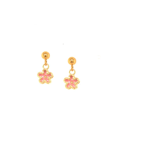 Small Gold Framed Pink Enamel Flower Earring - HK Jewels