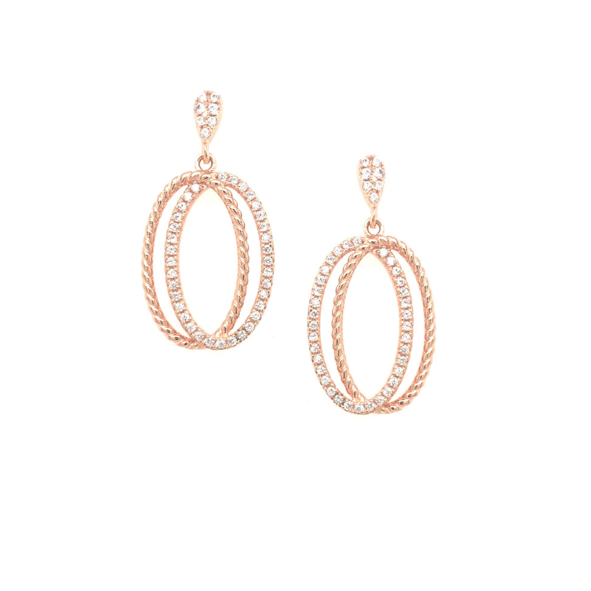 Sterling Silver Rose Gold Plated Double Oval Earring - HK Jewels