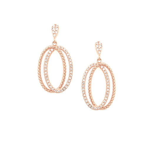 Sterling Silver Rose Gold Plated Double Oval Earring - HK Jewels