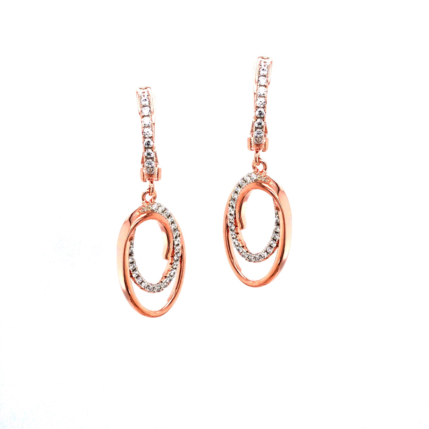 Sterling Silver Rose Gold Plated Oval Earrings - HK Jewels