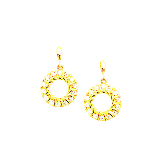 Sterling Silver Gold Plated Circle with CZ Earrings - HK Jewels