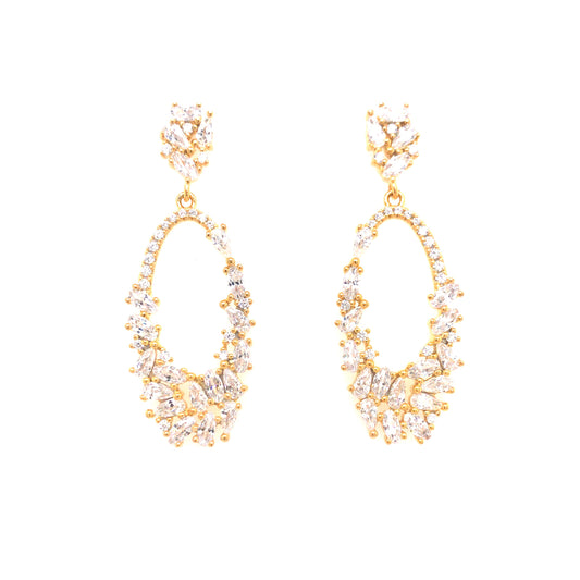 Sterling Silver Gold Plated Oval Cz Earrings - HK Jewels