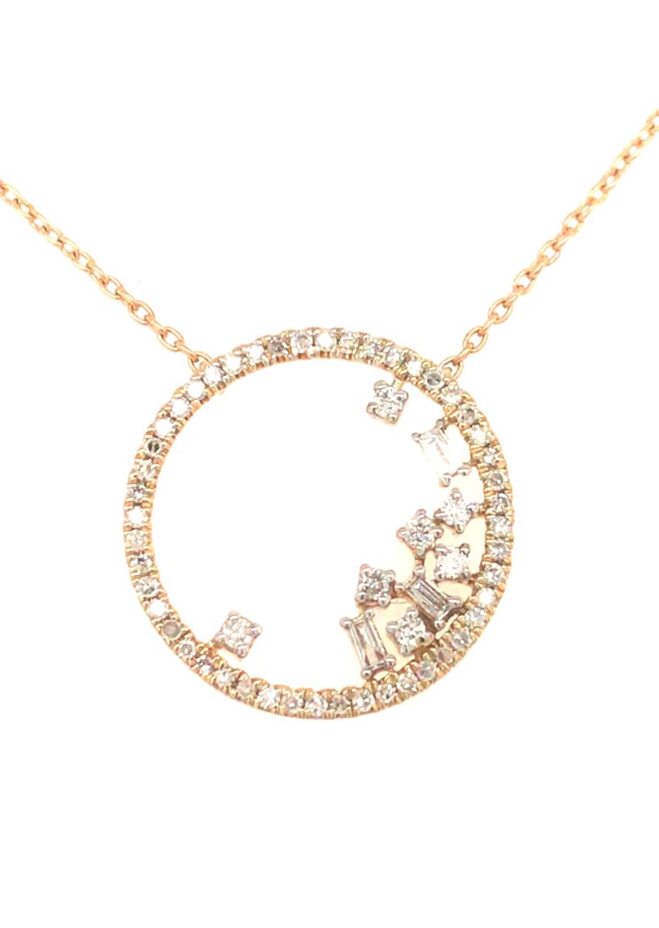 10K Gold Circle And Diamond Pendant Necklace - HK Jewels