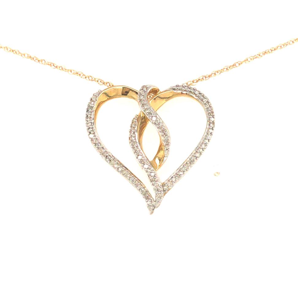 10K Gold And Diamond Twisted Heart Pendant Necklace - HK Jewels