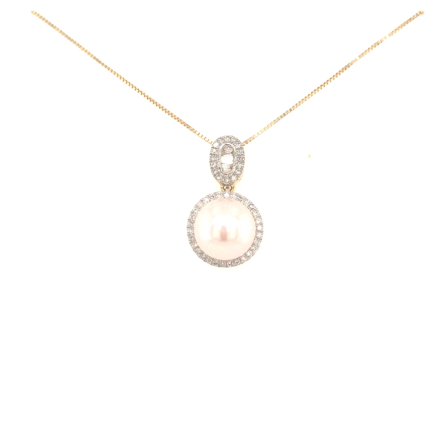 14K Gold And Diamond Framed Pearl Pendant Necklace - HK Jewels