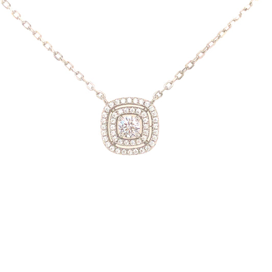 Sterling Silver CZ Double Square Solitaire Necklace - HK Jewels