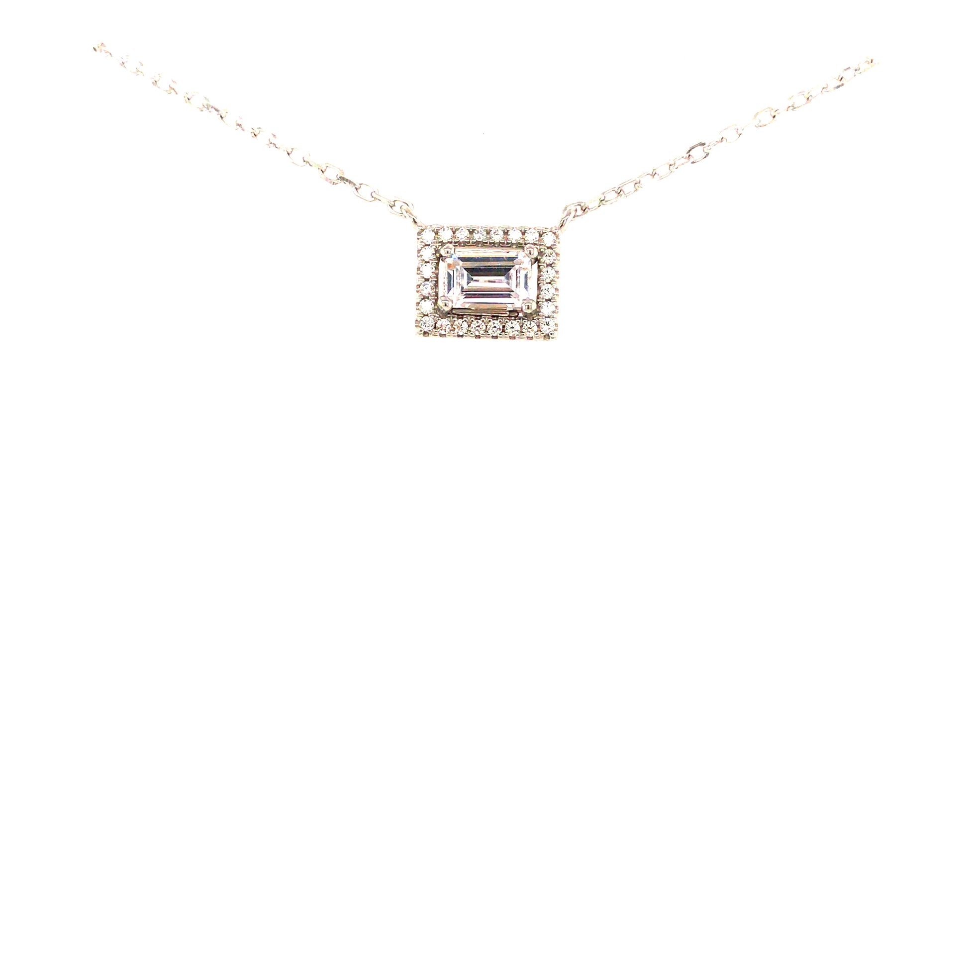 Sterling Silver Reactangle Framed Solitaire CZ Necklace - HK Jewels