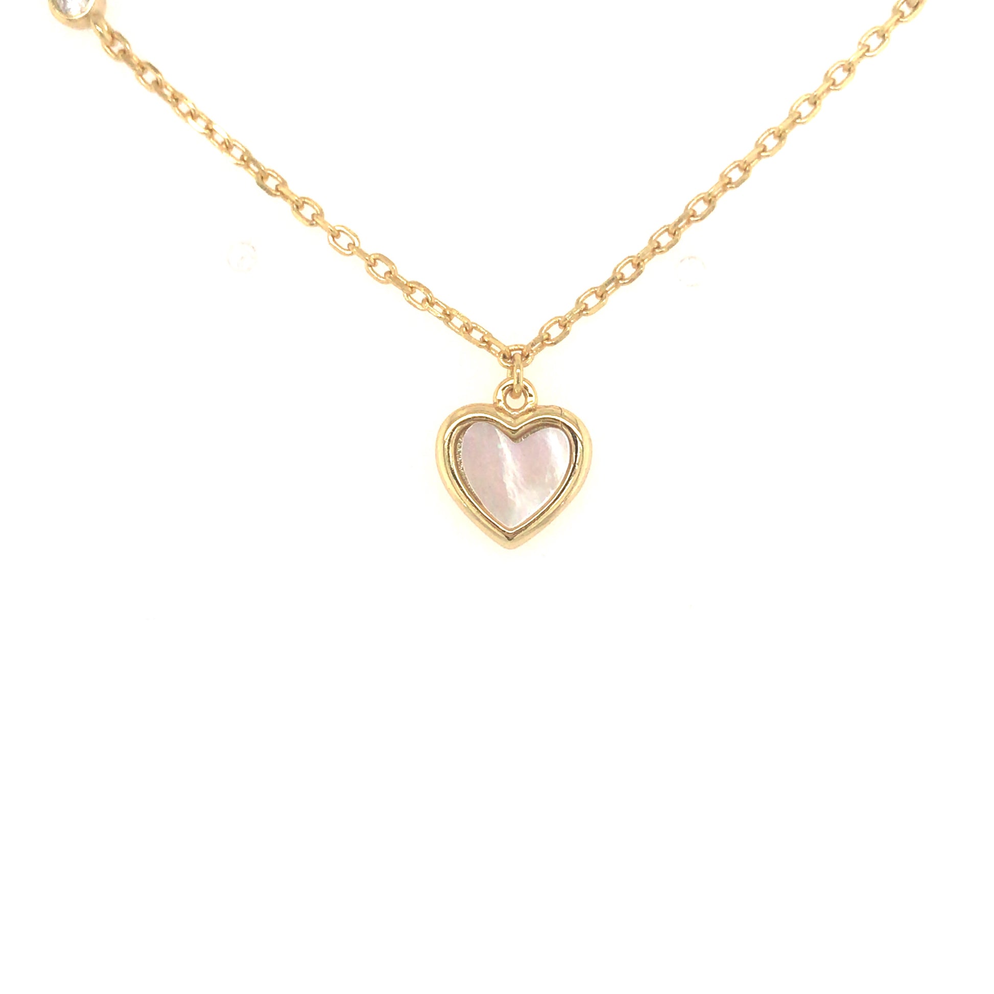 Sterling Silver CZ And Mother Of Pearl Framed Heart Necklace - HK Jewels