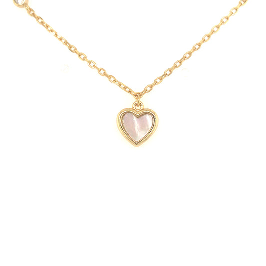 Sterling Silver CZ And Mother Of Pearl Framed Heart Necklace - HK Jewels