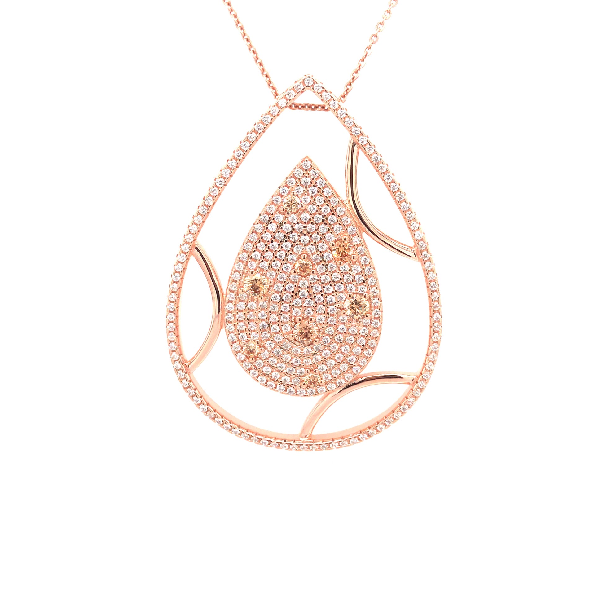 Sterling Silver Rose-Plated Large Teardrop CZ Pendant - HK Jewels