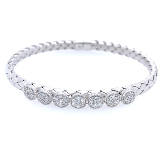 Sterling Silver CZ Circles on Braided Bangle - HK Jewels