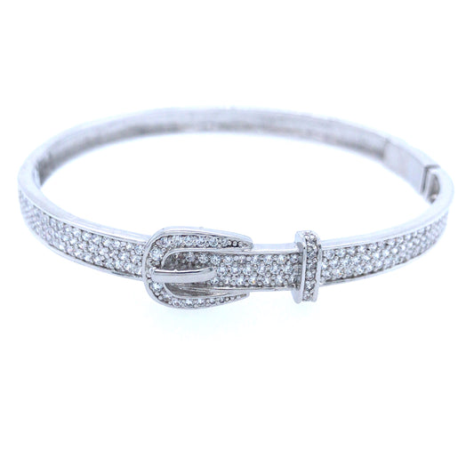 Sterling Silver CZ Buckle Bangle - HK Jewels