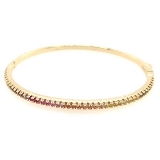 Sterling Silver Gold Plated CZ Rainbow Bangle - HK Jewels