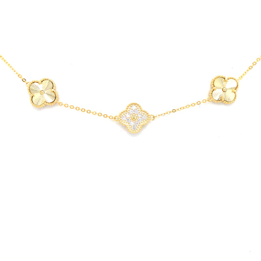 Sterling Silver Gold Plated CZ Three Clover Bracelet - HK Jewels