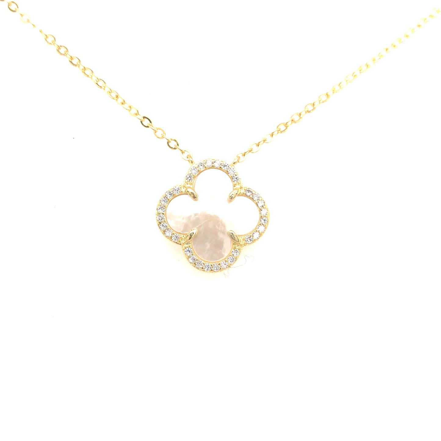 Sterling Silver Gold Plated Mother Of Pearl and Clover Necklace - HK Jewels