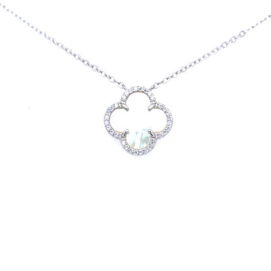 Sterling Silver Mother Of Pearl and Clover Necklace - HK Jewels