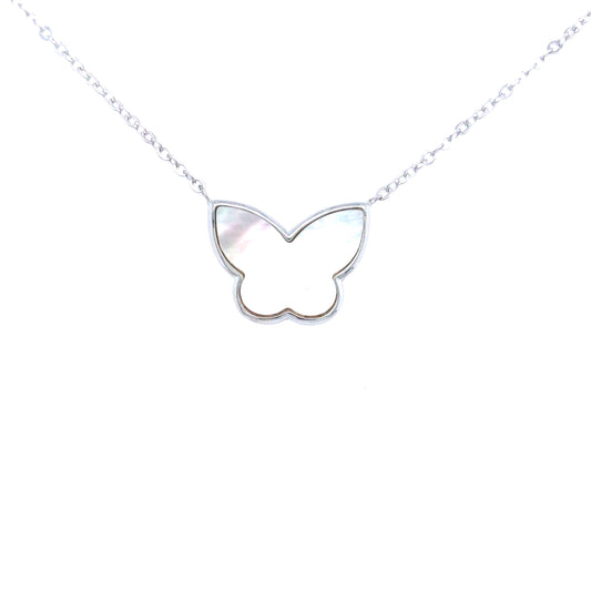 Sterling Silver Mother of Pearl Butterfly Necklace - HK Jewels