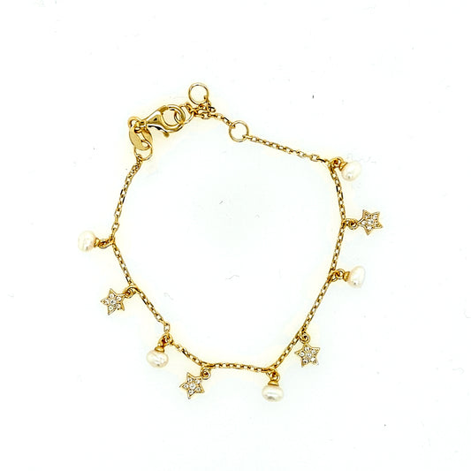 Gold Plated Sterling Silver Star and Pearl Children's Bracelet - HK Jewels