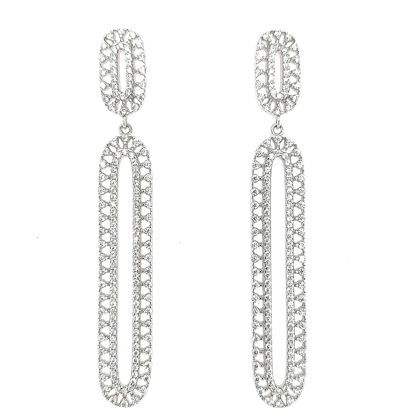 Sterling Silver CZ Long Oval Earring - HK Jewels