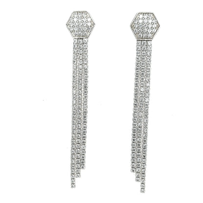 Sterling Silver CZ Long Tennis Strands Earring - HK Jewels