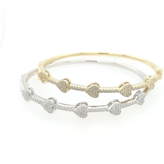 Sterling Silver CZ Heart Bangle - HK Jewels